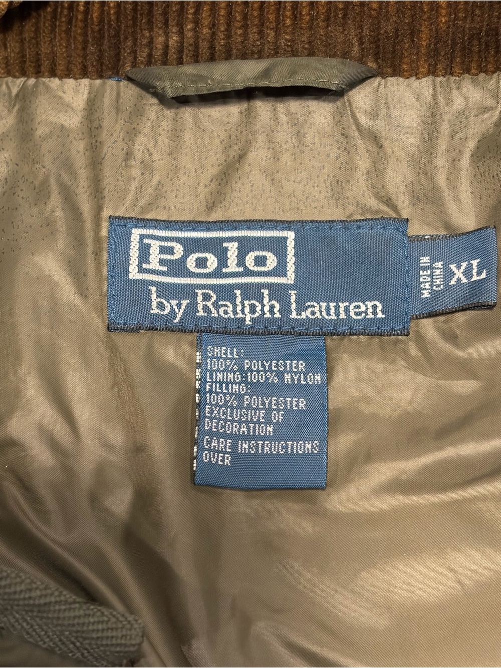 Polo Ralph Lauren Polo Club Quilted Jacket Men’s XL Olive Corduroy Collar - Picture 8 of 8